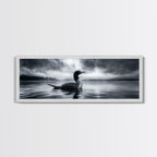 Northern Loon, Water Calm, Moody Wildlife, Canvas Print, Nature Wall Decor, Black and White Animal Art, Lakehouse Wall Art