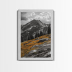 Mountain Peak, Alpine Landscape, Autumn Meadow, Framed Canvas Print, Fall Wall Art, Rustic Cabin Decor, Nature Photography, Living Room