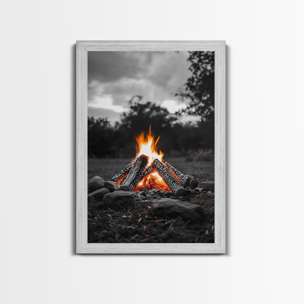 Firewood Blaze, Autumn Campfire, Outdoor Canvas Print, Cozy Cabin Wall Art, Rustic Nature Decor, Adventure Wall Accent