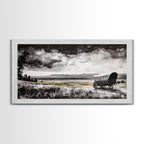 Covered Wagon, barn landscape oil painting, rustic wall art, farmhouse decor, panoramic art, smoky mountain art, Framed Canvas Print, landscape