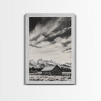 Rustic Cabin, Smoky Mountain Art, Black and White Landscape, Western Wall Art, Wabi Sabi Art, Farmhouse Decor, Canvas Print