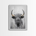 Bison, buffalo art, wildlife painting, framed canvas print, rustic decor, western wall art, moody nature, farmhouse animal art, southwest