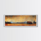Rustic Wall Art, Framed Canvas Print, Barn Landscape Oil Painting, Moody Art, Extra Wide Art, Fall Decor, Living Room Art, Above Couch Art