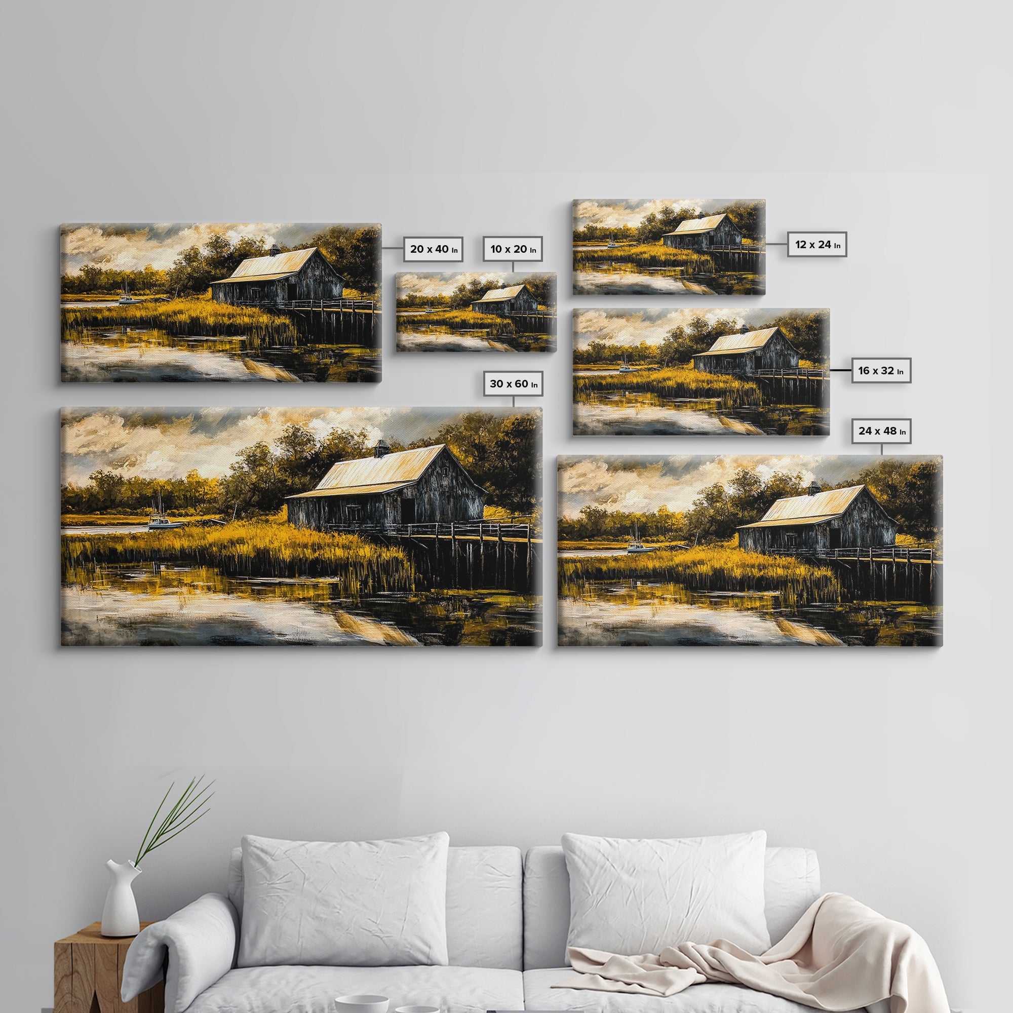 Rustic Barn, Autumn Landscape, Country Scene, Framed Canvas Print, Farmhouse Wall Art, Fall Home Decor, Vintage Countryside Painting