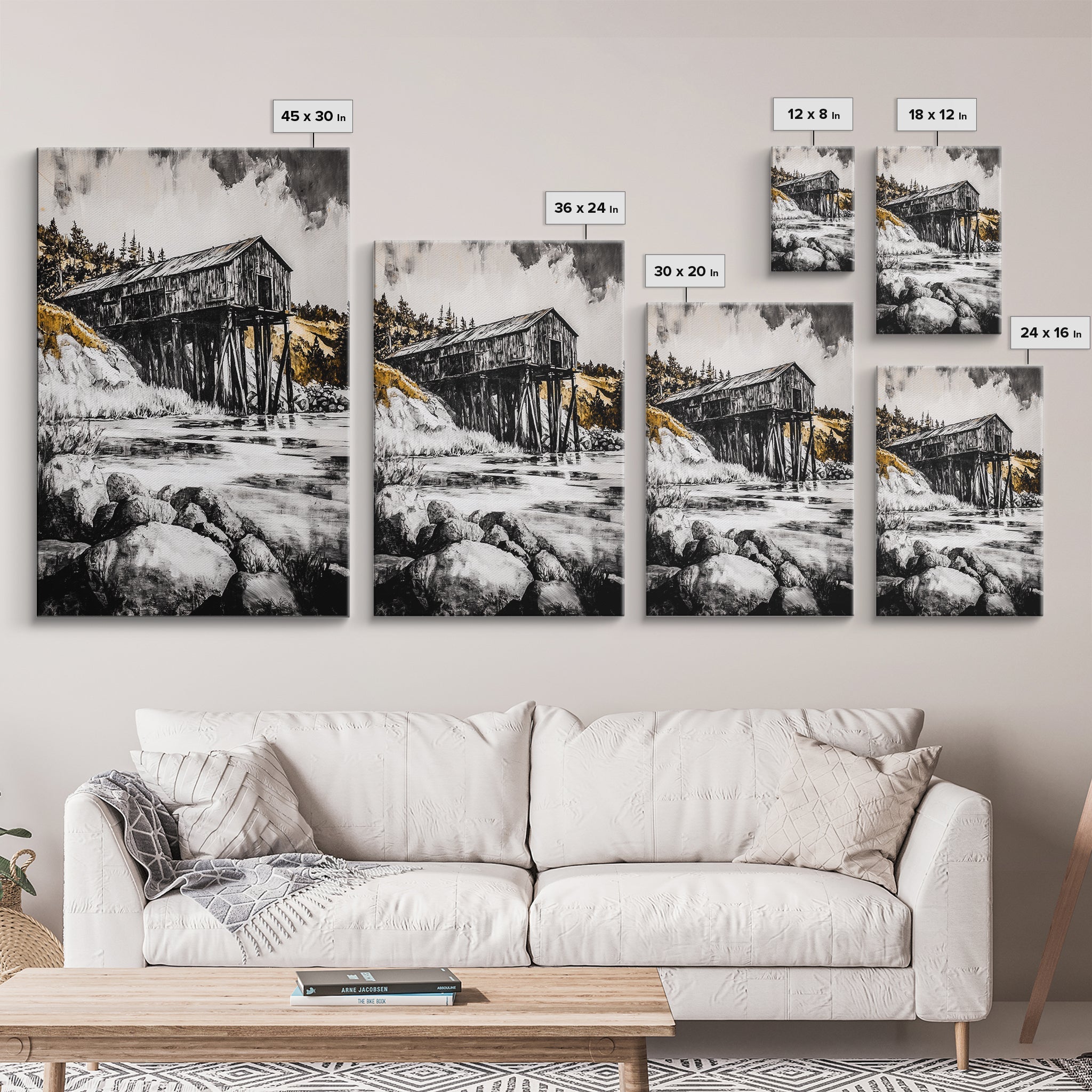 Rustic Barn, Countryside Art, Farmhouse Wall Decor, Vintage Landscape, Black and White Art, Cabin Wall Art, Homestead Vibes, Canvas Print