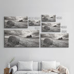 Barn Field, Hay Bale, Rural Farmland Scene, Autumn Countryside Art, Canvas Print, Farmhouse Wall Decor, Rustic Fall Living Room Art