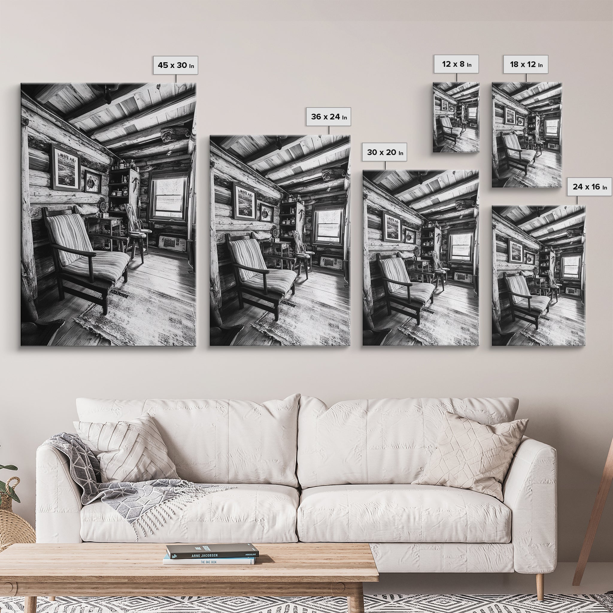 Cabin Interior View, Rustic Living Space, Cozy Homestead Scene, Framed Canvas Print, Farmhouse Wall Art, Country Cottage Decor