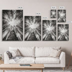 Redwood Canopy Sky, Majestic Forest Trees, Vertical Nature Scene, Framed Canvas Print, Wilderness Wall Art, Lodge or Den Decor