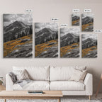 Mountain Peak, Alpine Landscape, Autumn Meadow, Framed Canvas Print, Fall Wall Art, Rustic Cabin Decor, Nature Photography, Living Room