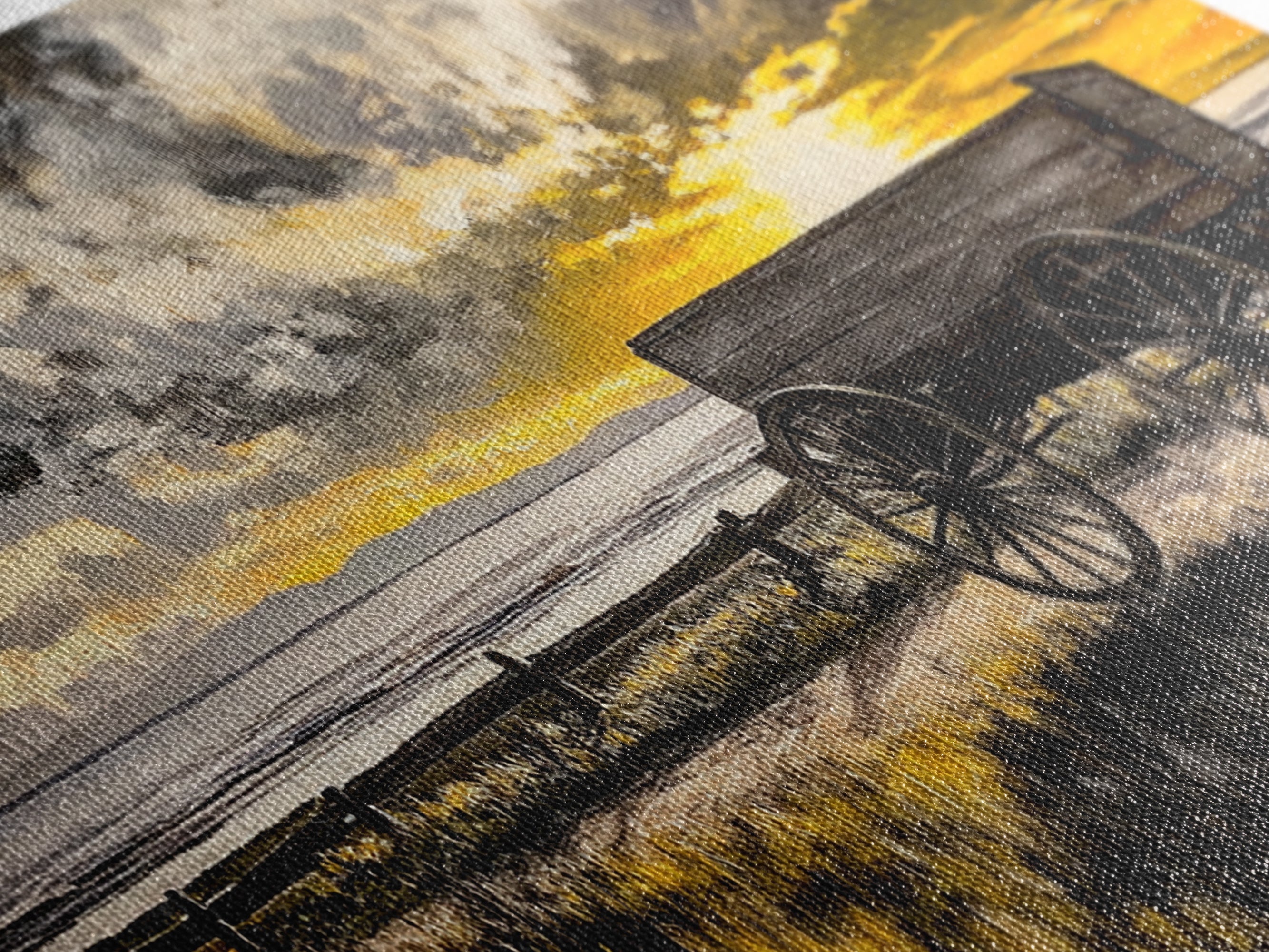 Wooden Wagon, barn landscape oil painting, rustic wall art, farmhouse art, vintage decor, extra wide art, framed canvas print, panoramic art