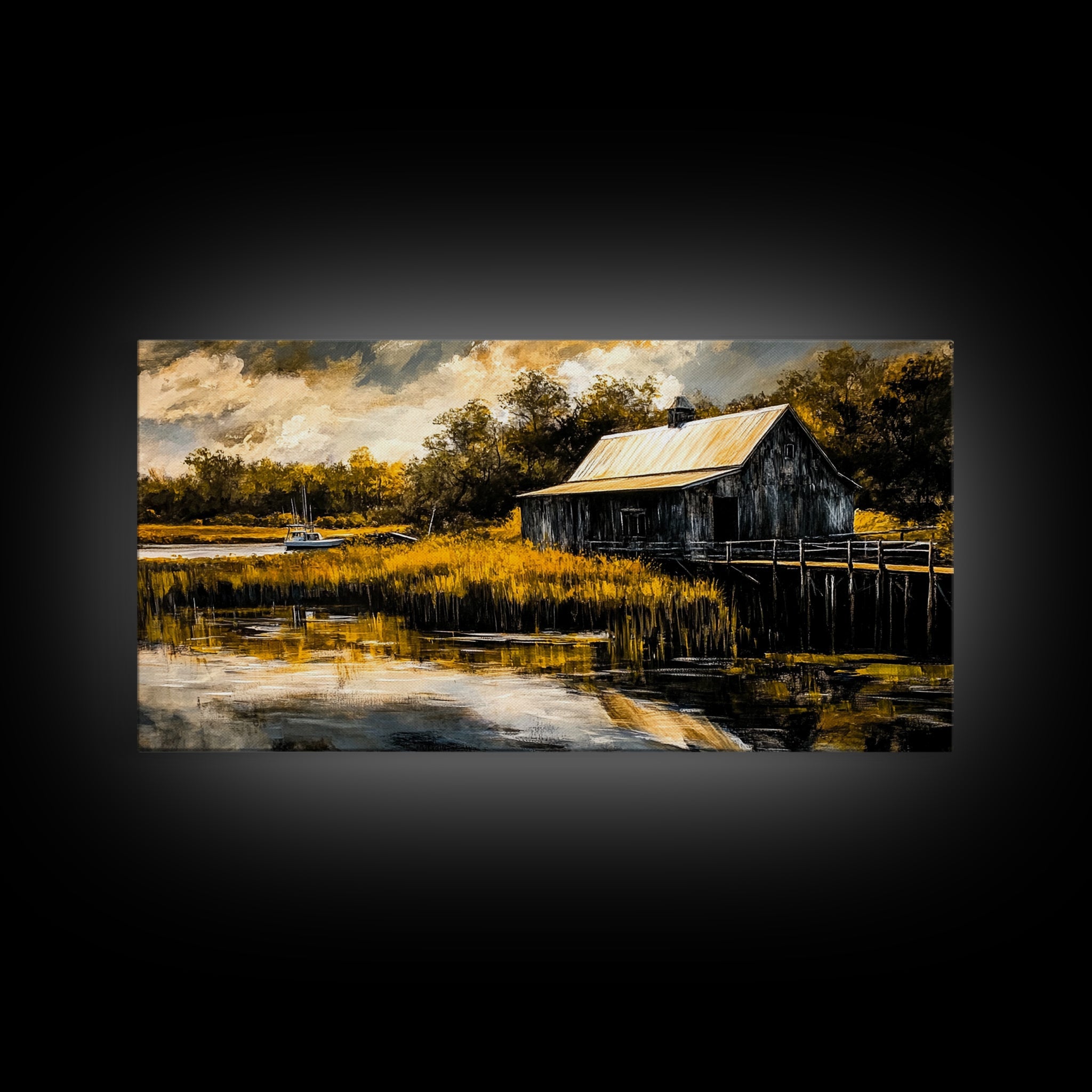 Rustic Barn, Autumn Landscape, Country Scene, Framed Canvas Print, Farmhouse Wall Art, Fall Home Decor, Vintage Countryside Painting