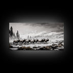 Elk, Wildlife, Mountain, Framed Canvas Print, Rustic Lodge Art, Winter Nature Scene, Cabin Wall Decor, Hunting Artwork, Western Aesthetic
