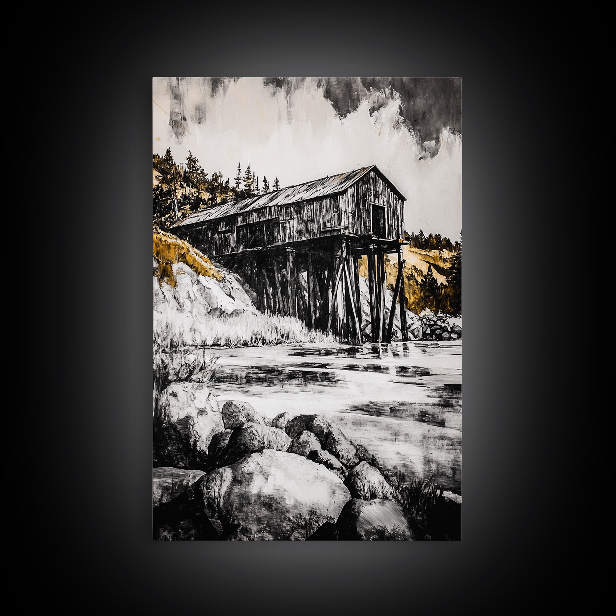 Rustic Barn, Countryside Art, Farmhouse Wall Decor, Vintage Landscape, Black and White Art, Cabin Wall Art, Homestead Vibes, Canvas Print