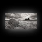 Barn Field, Hay Bale, Rural Farmland Scene, Autumn Countryside Art, Canvas Print, Farmhouse Wall Decor, Rustic Fall Living Room Art