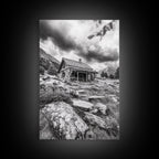 Rustic Cabin, Mountain Hideaway, Stormy Sky, Nature Lodge Decor, Framed Canvas Print, Autumn Vibes, Cozy Wall Art, Rustic Home Style