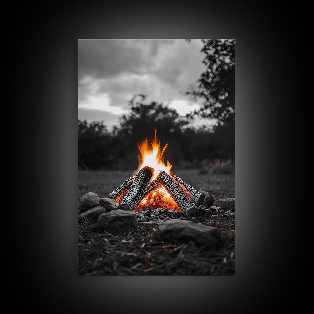 Firewood Blaze, Autumn Campfire, Outdoor Canvas Print, Cozy Cabin Wall Art, Rustic Nature Decor, Adventure Wall Accent