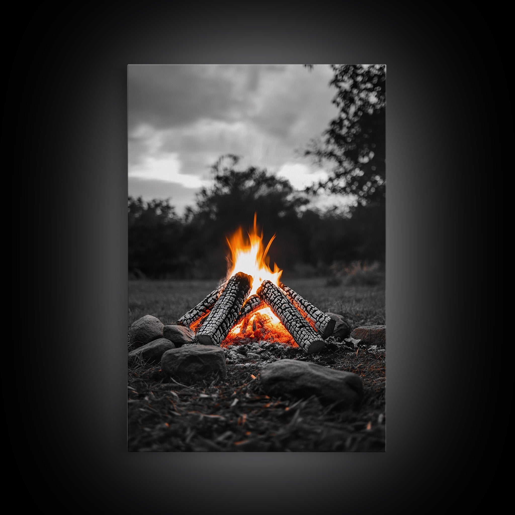 Firewood Blaze, Autumn Campfire, Outdoor Canvas Print, Cozy Cabin Wall Art, Rustic Nature Decor, Adventure Wall Accent
