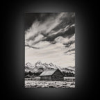 Rustic Cabin, Smoky Mountain Art, Black and White Landscape, Western Wall Art, Wabi Sabi Art, Farmhouse Decor, Canvas Print