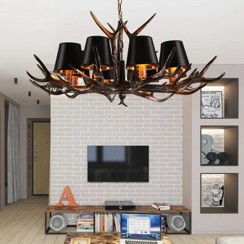 DecorBites™ Antler Chandelier Rustic Resin Restaurant Cafe Decor Vintage Art Deco Lamp