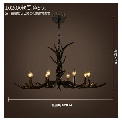 DecorBites™ Antler Chandelier Rustic Resin Restaurant Cafe Decor Vintage Art Deco Lamp