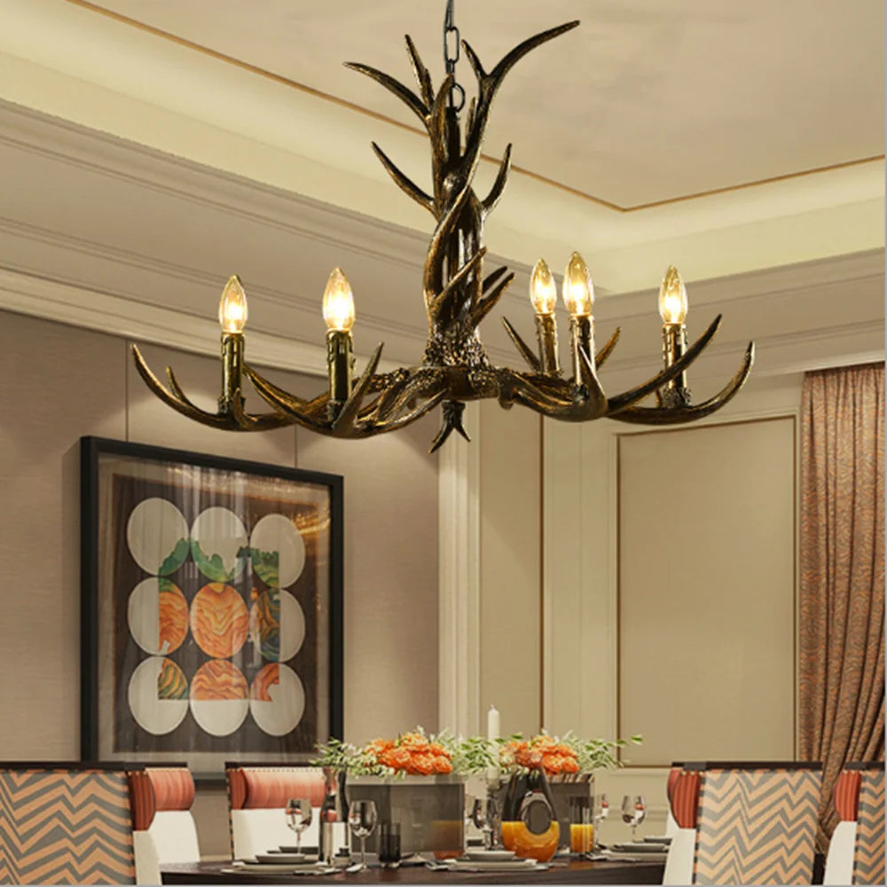 DecorBites™ Antler Chandelier Rustic Resin Restaurant Cafe Decor Vintage Art Deco Lamp