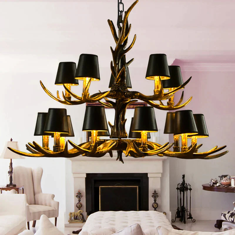 DecorBites™ Antler Resin Chandelier: American Country Retro Style LED Hanging Lamp