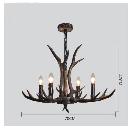 DecorBites™ Antler Resin Chandelier: American Country Retro Style LED Hanging Lamp