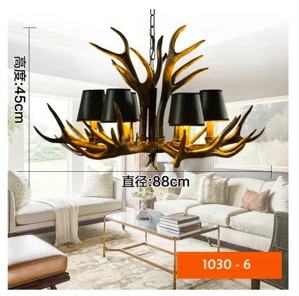 DecorBites™ Antler Chandelier Rustic Resin Restaurant Cafe Decor Vintage Art Deco Lamp