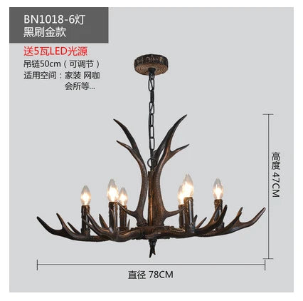 DecorBites™ Antler Chandelier Rustic Resin Restaurant Cafe Decor Vintage Art Deco Lamp