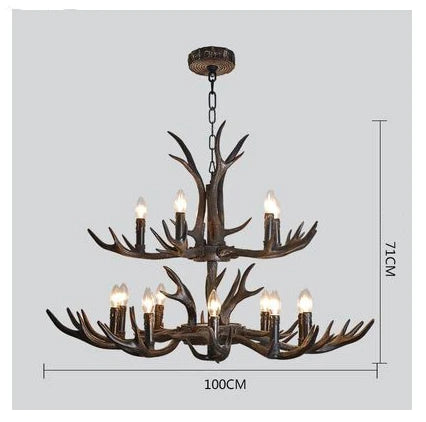 DecorBites™ Antler Resin Chandelier: American Country Retro Style LED Hanging Lamp