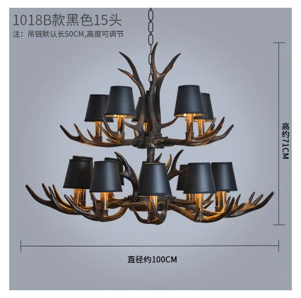 DecorBites™ Antler Chandelier Rustic Resin Restaurant Cafe Decor Vintage Art Deco Lamp