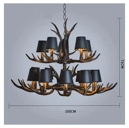 DecorBites™ Antler Resin Chandelier: American Country Retro Style LED Hanging Lamp