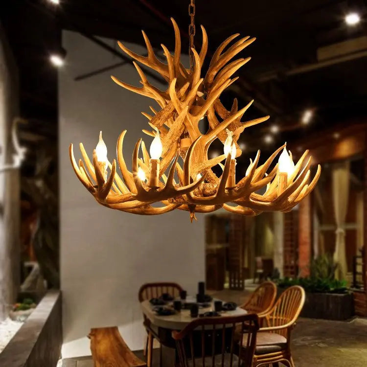 DecorBites™ Deer Antler Chandelier: American Retro Resin Horn Lamps for Rustic Home Decor