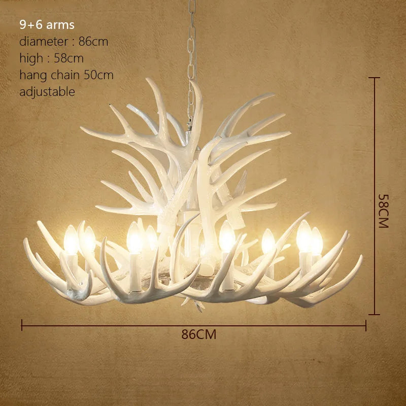 DecorBites™ Deer Antler Chandelier: American Retro Resin Horn Lamps for Rustic Home Decor