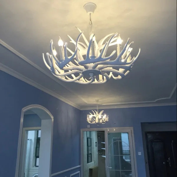 DecorBites™ Antler Chandelier: American Retro Resin Horn Deer Lamps for Rustic Indoor Decor