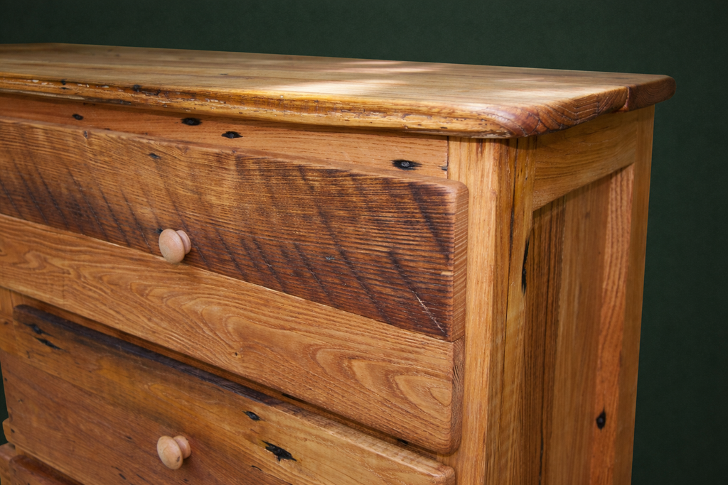 Reclaimed Wormy Chestnut Barn Wood - Tallboy Dresser - Close