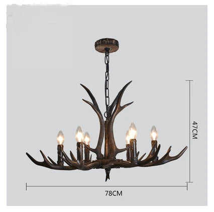 DecorBites™ Antler Resin Chandelier: American Country Retro Style LED Hanging Lamp