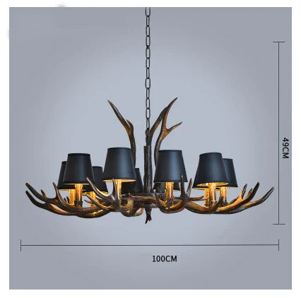 DecorBites™ Antler Resin Chandelier: American Country Retro Style LED Hanging Lamp