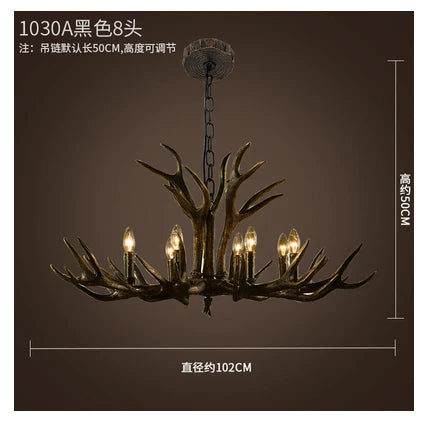 DecorBites™ Antler Chandelier Rustic Resin Restaurant Cafe Decor Vintage Art Deco Lamp