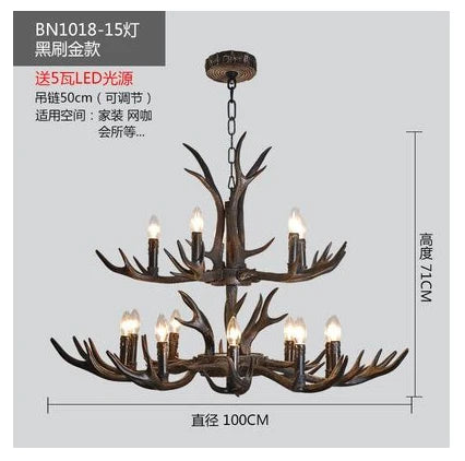 DecorBites™ Antler Chandelier Rustic Resin Restaurant Cafe Decor Vintage Art Deco Lamp
