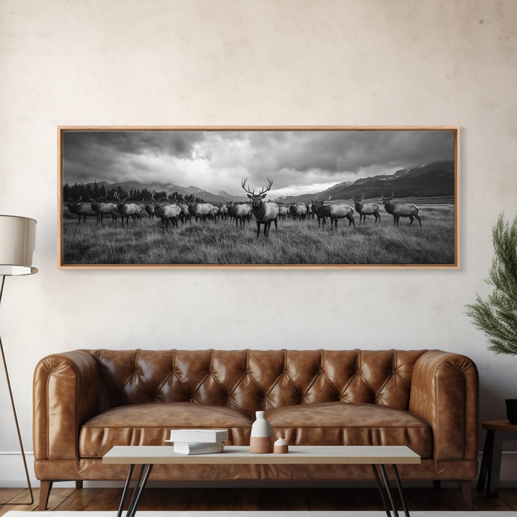 Elk Herd, Mountain Wild, Autumn Majesty, Framed Canvas Print, Rustic Cabin Decor, Wildlife Lover Gift, Fall Nature Wall Art