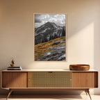 Mountain Peak, Alpine Landscape, Autumn Meadow, Framed Canvas Print, Fall Wall Art, Rustic Cabin Decor, Nature Photography, Living Room