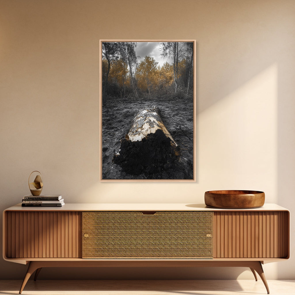 Fallen Log, Autumn Forest, Nature Transition, Framed Canvas Print, Rustic Fall Decor, Cabin Wall Art, Woodland Photography