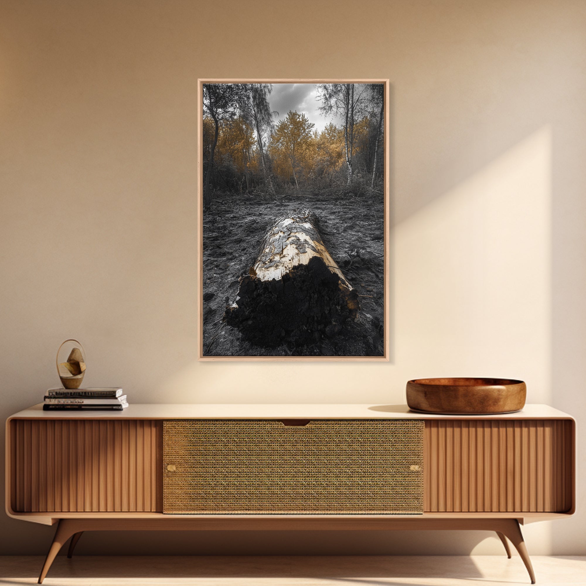 Fallen Log, Autumn Forest, Nature Transition, Framed Canvas Print, Rustic Fall Decor, Cabin Wall Art, Woodland Photography