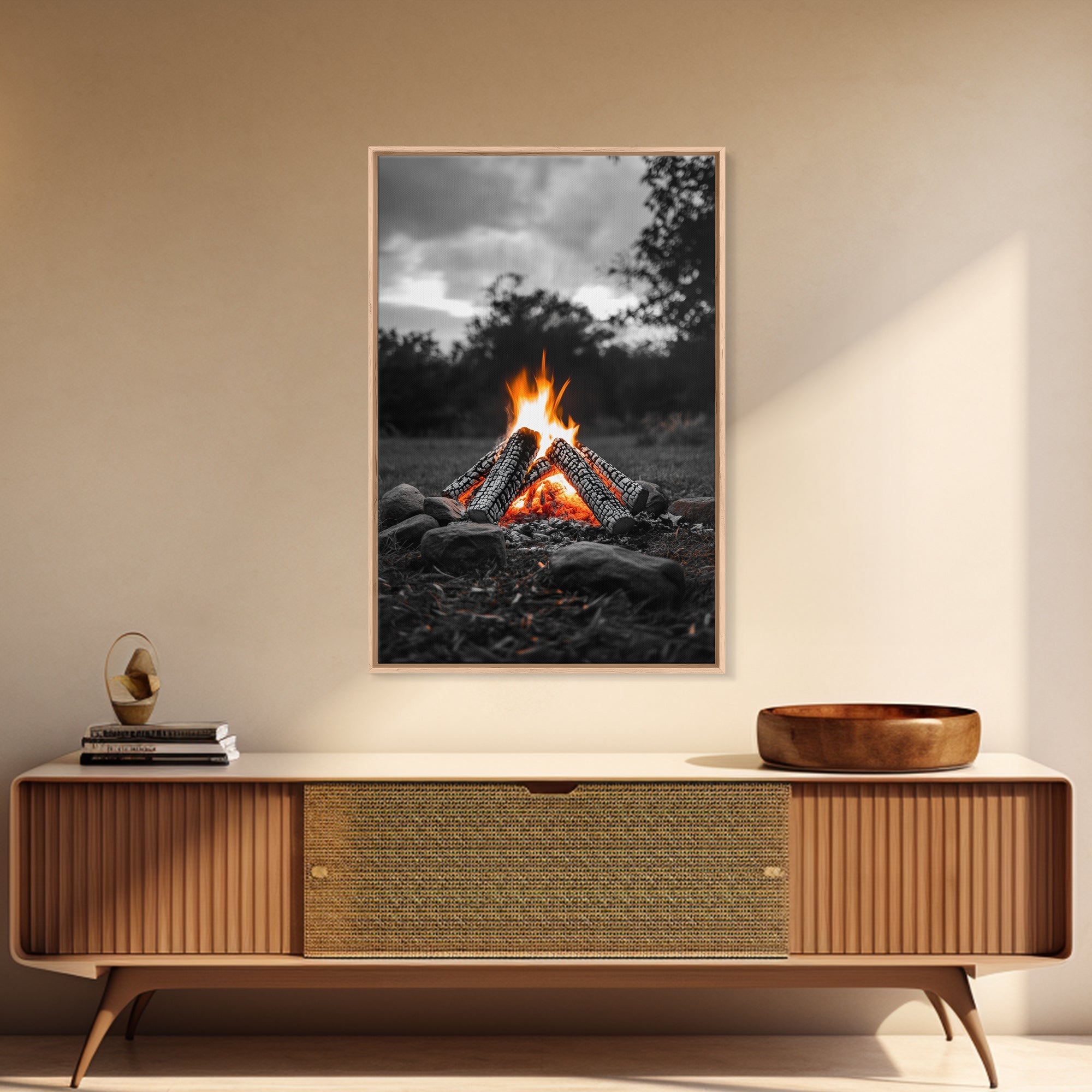Firewood Blaze, Autumn Campfire, Outdoor Canvas Print, Cozy Cabin Wall Art, Rustic Nature Decor, Adventure Wall Accent