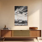 Rustic Cabin, Smoky Mountain Art, Black and White Landscape, Western Wall Art, Wabi Sabi Art, Farmhouse Decor, Canvas Print