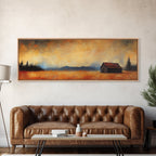 Rustic Wall Art, Framed Canvas Print, Barn Landscape Oil Painting, Moody Art, Extra Wide Art, Fall Decor, Living Room Art, Above Couch Art
