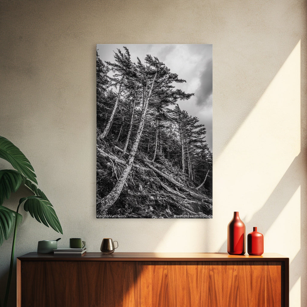 Windy Pines, Forest Landscape, Nature Photography, Framed Canvas Print, Rustic Wall Art, Cabin Decor, Minimalist Art, Fall Home Style