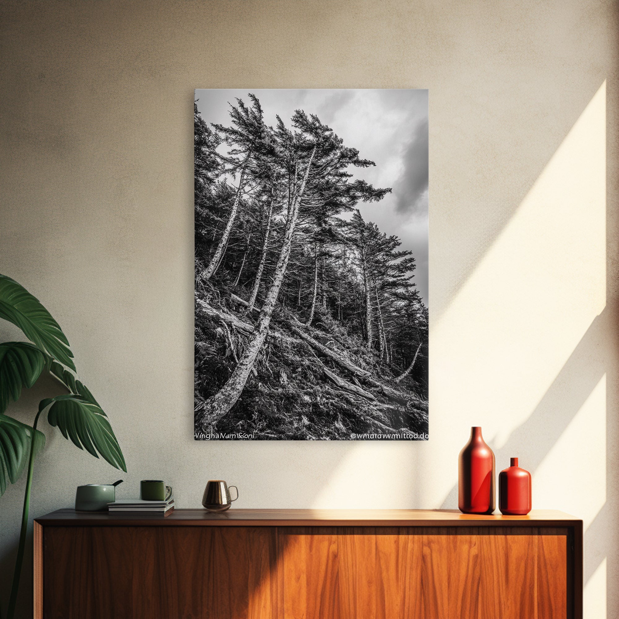 Windy Pines, Forest Landscape, Nature Photography, Framed Canvas Print, Rustic Wall Art, Cabin Decor, Minimalist Art, Fall Home Style