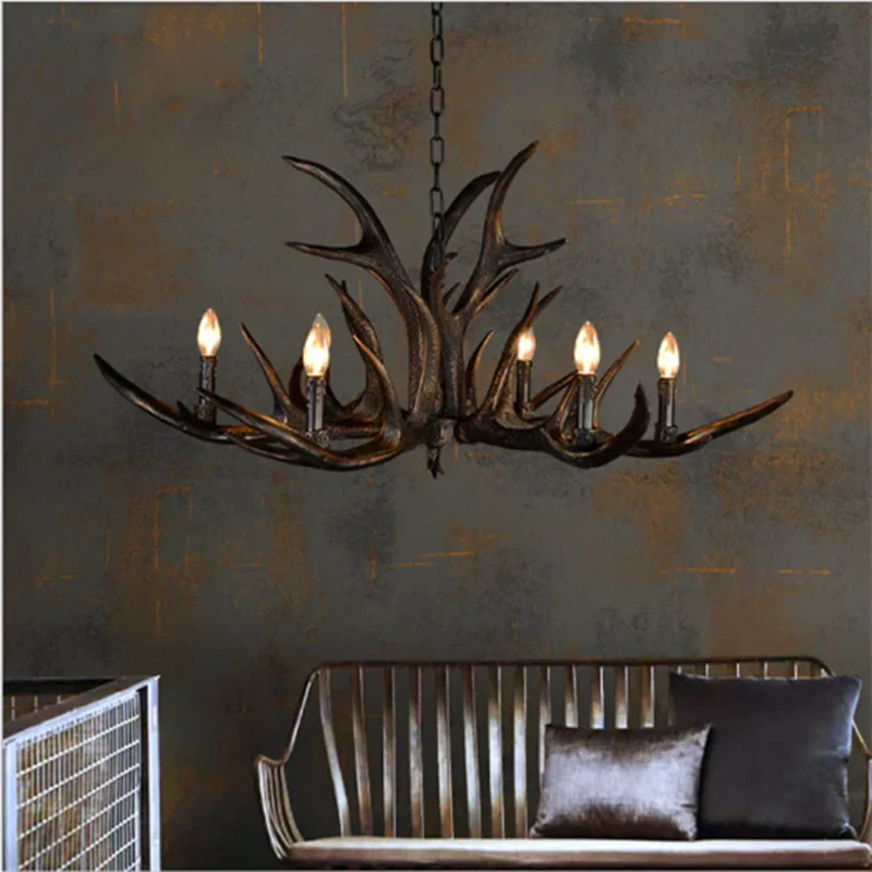 DecorBites™ Antler Chandelier Rustic Resin Restaurant Cafe Decor Vintage Art Deco Lamp